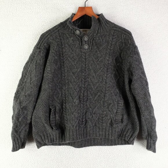 Aran Sweater Market Sweater Womens Large Gray Cable Knit Cropped Merino Wool - Picture 1 of 9
